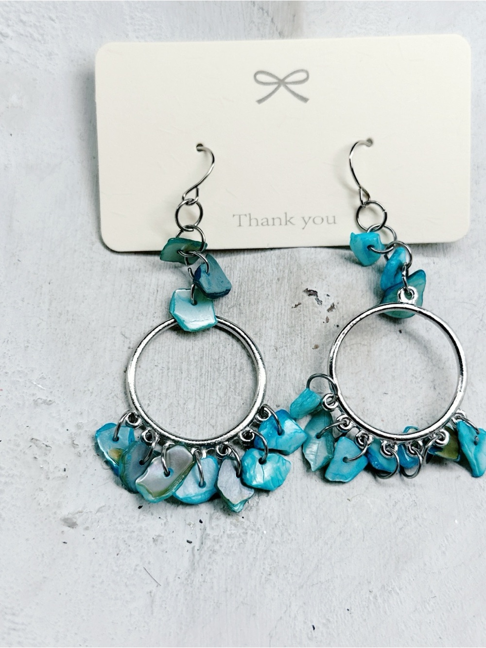 1335mc. Turquoise Color Shell Earrings - Picture 3 of 5